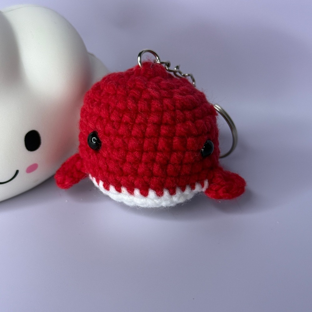 Red Crochet Whale Keychain